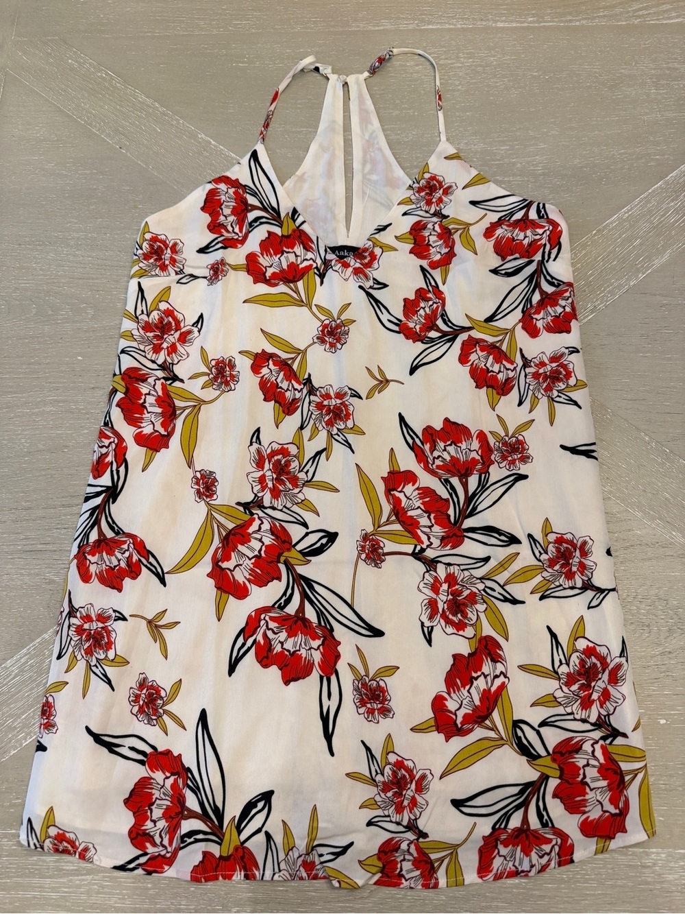 Aakaa White Floral Halter Dress with Red and Yellow Flowers